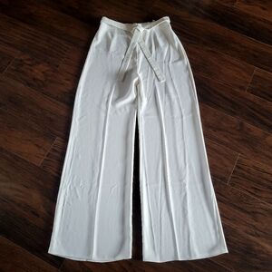Amanda Uprichard Ariya Ivory‎ Wide Leg Full Length Ultra High Rise Crepe Pants